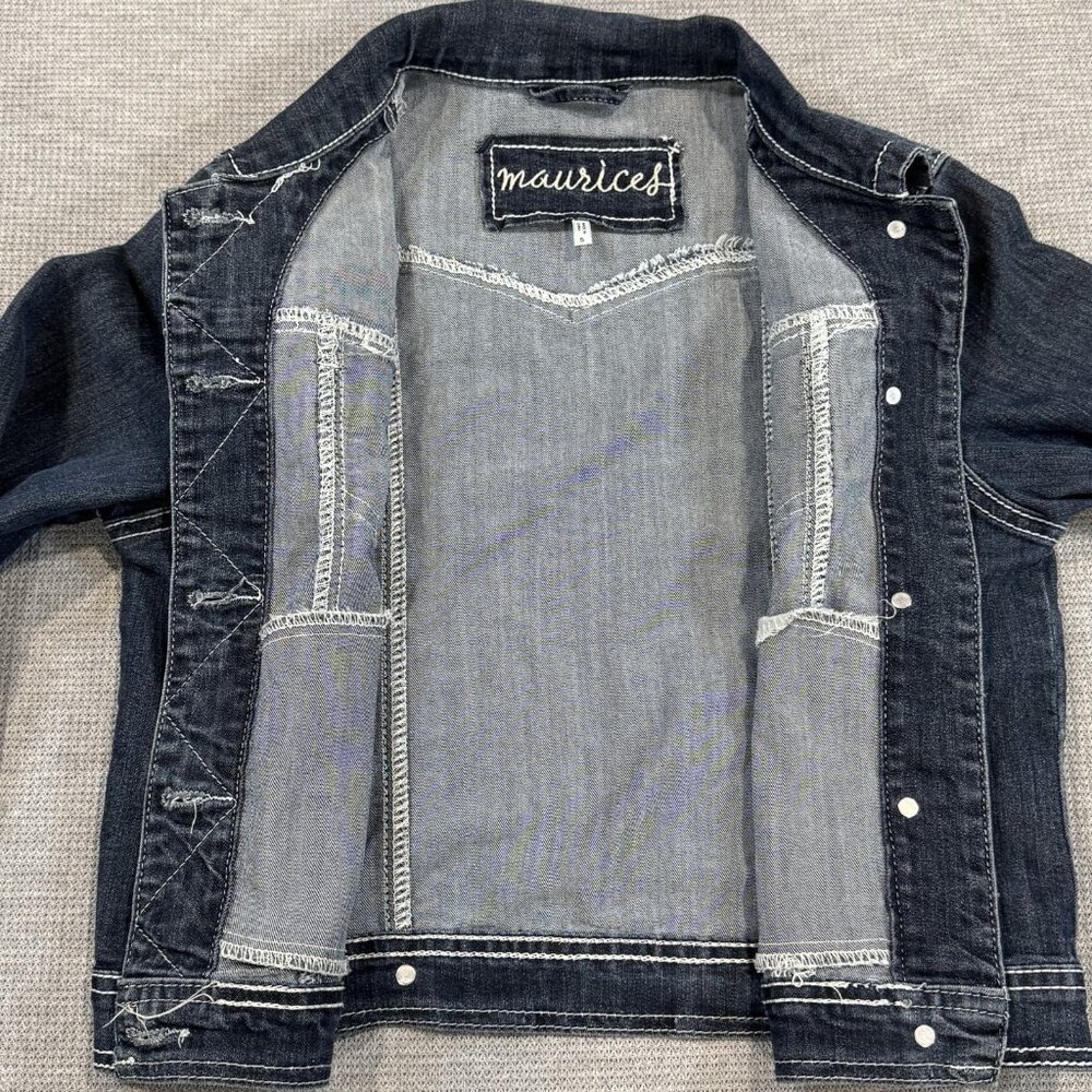 Maurices Womens Blue Denim Jean Jacket Size S Button Front Pockets Long Sleeve - Picture 3 of 14